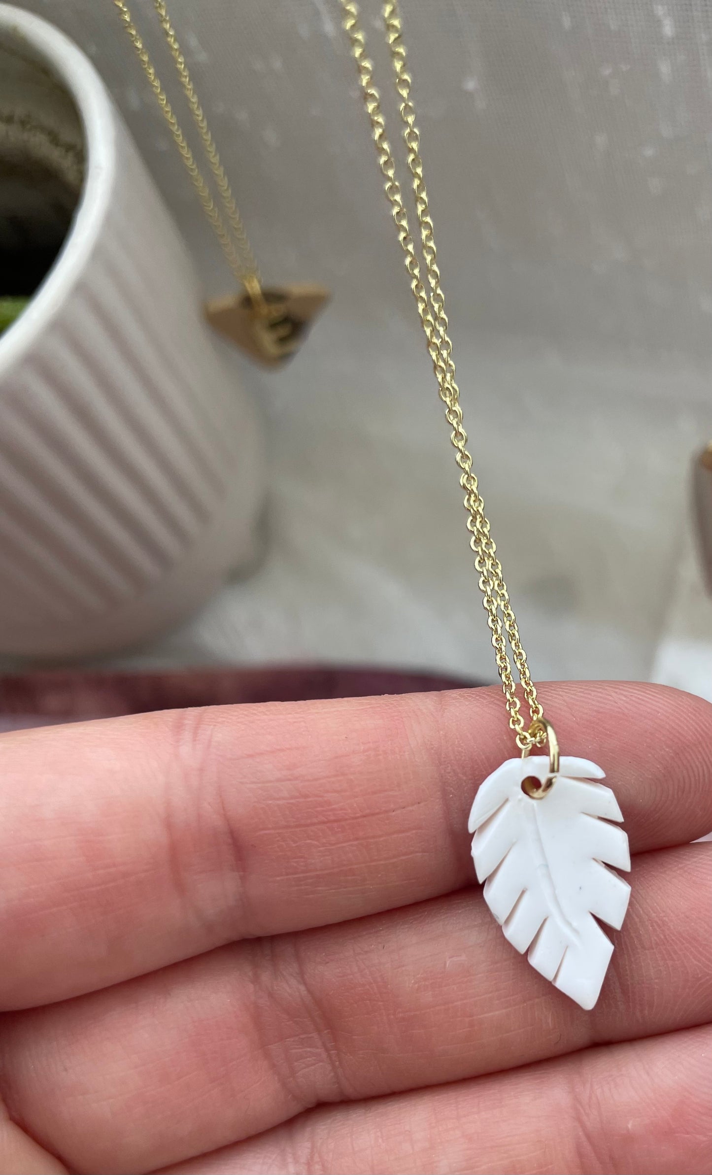 Leaf Charms Initial Necklace - 16 inch - 3 Options